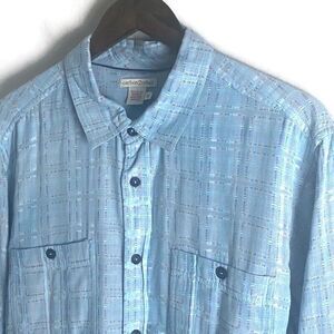 CARBON 2 COBALT Mens Blue Sea Change Chambray Long Sleeve Shirt Size M Plaid
